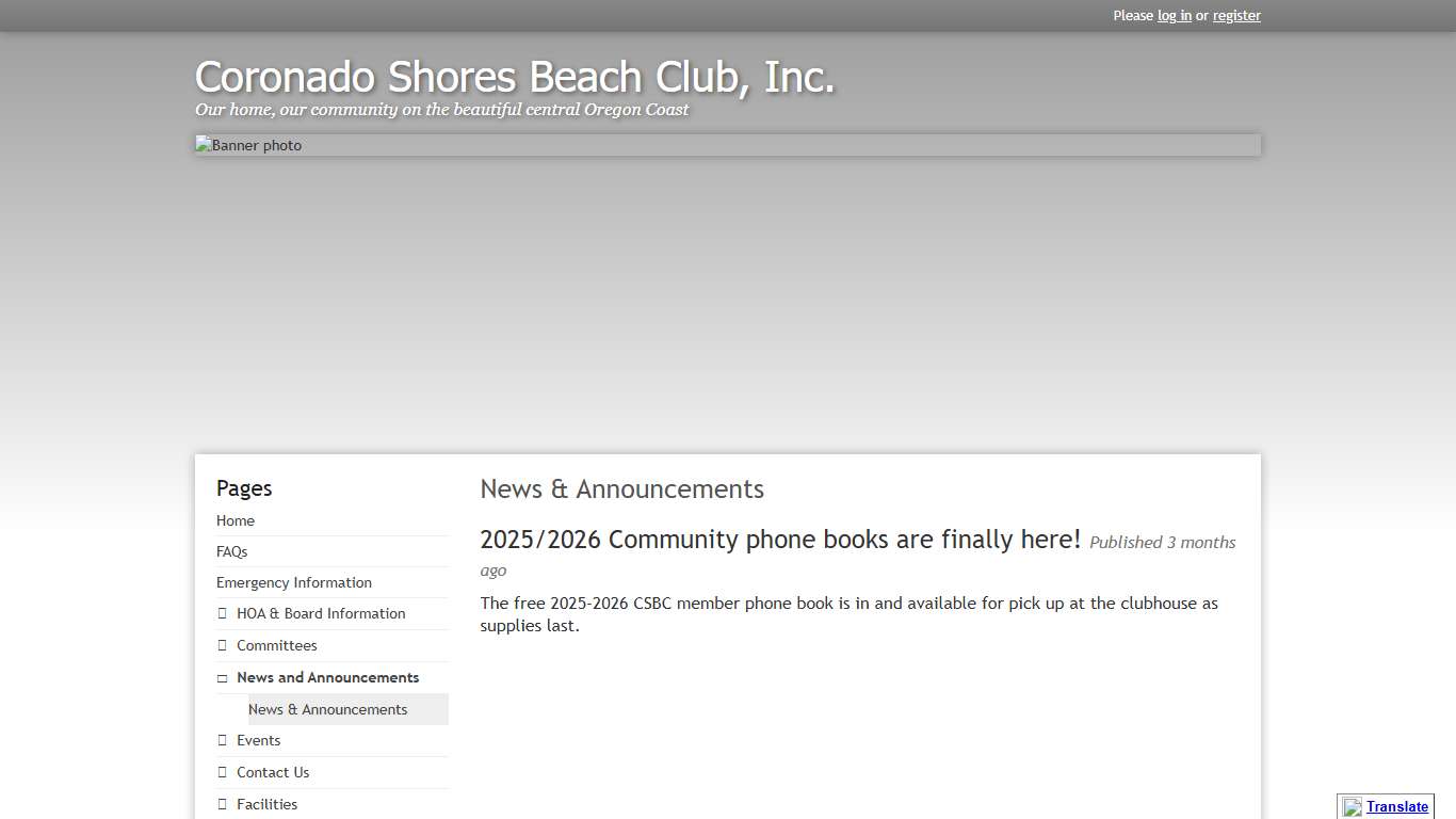 2025/2026 Community phone books are finally here! News & Announcements Coronado Shores Beach Club, Inc.